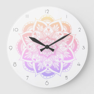 Grande Horloge Ronde Elegant Colorful Pastel Mandala Flower