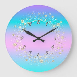 Grande Horloge Ronde Elégant Confetti Ombre Holographique tendance