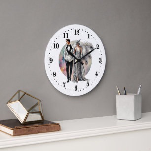Grande Horloge Ronde Elégant couple Art Déco