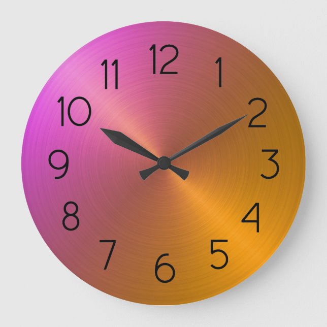 Grande Horloge Ronde Élégant dégradé orange à rose ombre (Recto)