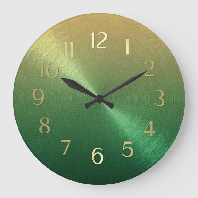 Grande Horloge Ronde Élégant dégradé vert à or Ombre (Recto)