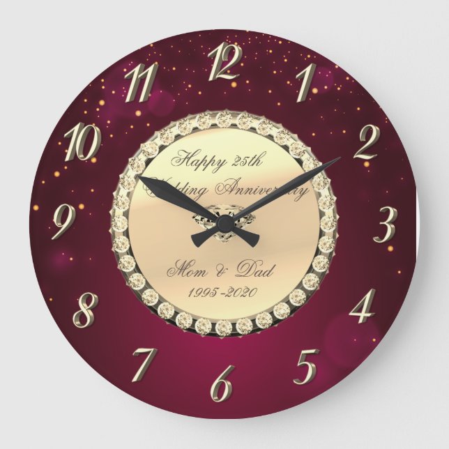 Grande Horloge Ronde Élégant diamants or rouge 25e anniversaire de mari (Recto)