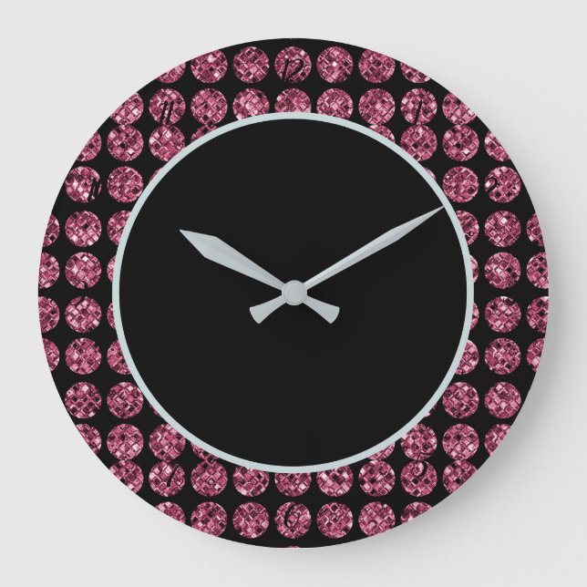 Grande Horloge Ronde Élégant Diamants Rose Glam Sparkle Rose Noir (Recto)