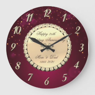 Grande Horloge Ronde Élégant Diamants rouges d'or 25e anniversaire Mari