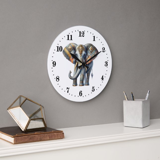 Grande Horloge Ronde Elégant éléphant art déco (Bureau)