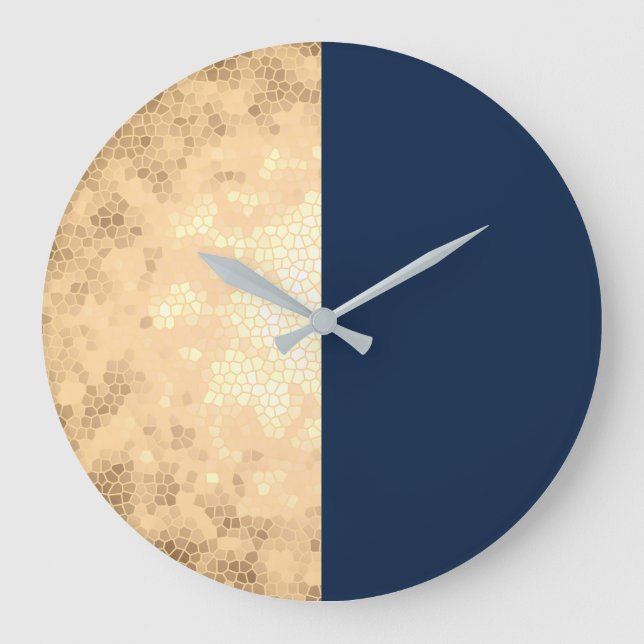 Grande Horloge Ronde élégant faux or & bleu marine (Recto)