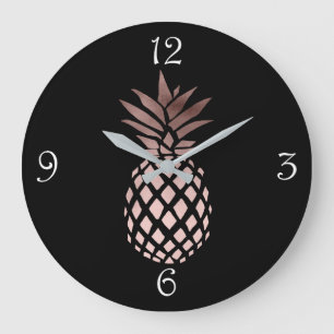 Grande Horloge Ronde élégant faux rose or tropical ananas