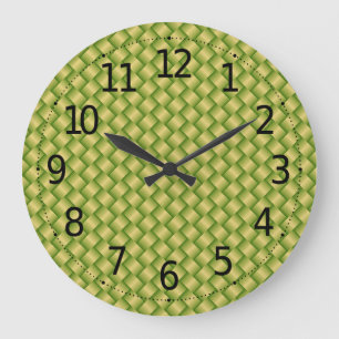 Grande Horloge Ronde Élégant Feuille de paume vert panier Motif  