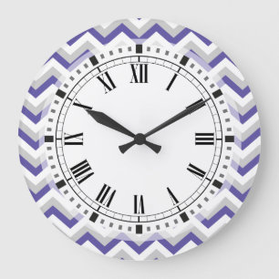 Grande Horloge Ronde Elegant Geometric Purple Blue Chevron Zigzag