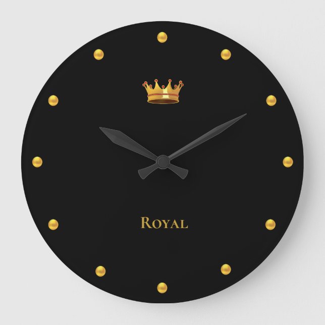 Grande Horloge Ronde Elegant Golden Crown and Golden Dots on Black (Recto)
