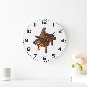 Grande Horloge Ronde Elégant Grand Piano Music Amateurs de design