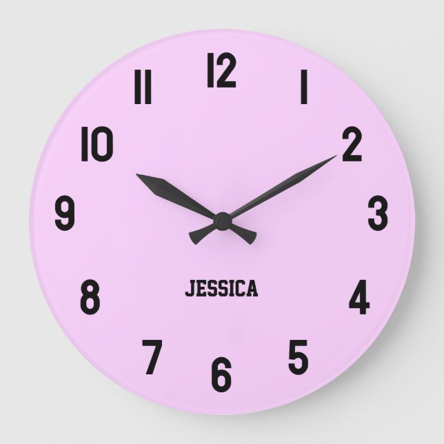 Grande Horloge Ronde Élégant Lilac avec des chiffres noirs Personnalisé (Recto)