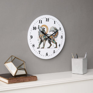 Grande Horloge Ronde Elégant loup art déco