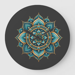 Grande Horloge Ronde Élégant Mandala Floral Géométrique Graphique Des