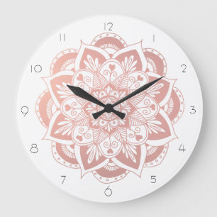 Grande Horloge Ronde Elegant Mandala Rose Gold Flower