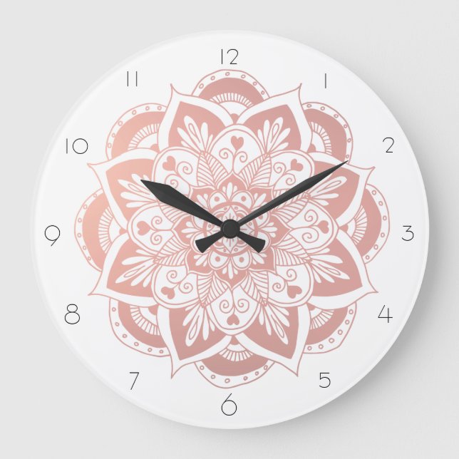Grande Horloge Ronde Elegant Mandala Rose Gold Flower (Recto)