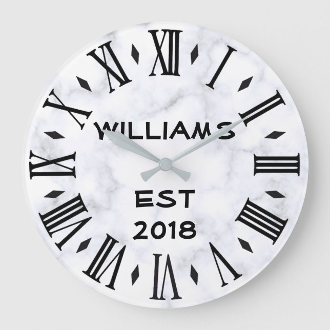 Grande Horloge Ronde Élégant Marbre blanc personnalisé (Recto)