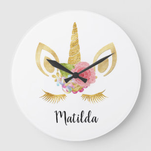 Grande Horloge Ronde Élégant mignon jolie parties scintillant d'or flor