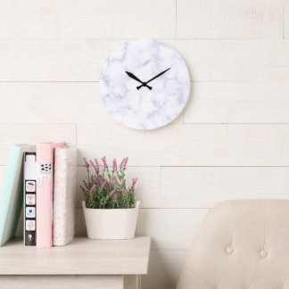 Grande Horloge Ronde Elegant Modern White Marble