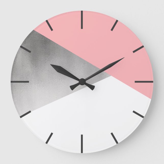 Grande Horloge Ronde élégant moderne faux argent rose pâle (Recto)