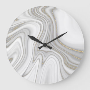 Grande Horloge Ronde Élégant motif de parties scintillant en marbre d'o