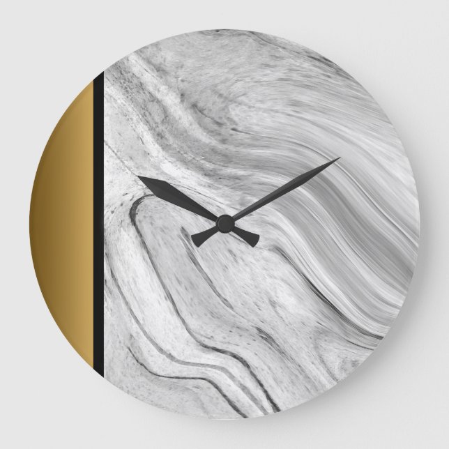 Grande Horloge Ronde Élégant Motif en marbre noir blanc gris noir (Recto)