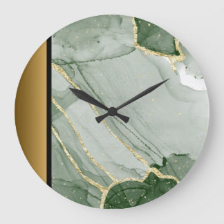 Grande Horloge Ronde Élégant Motif en pierre de marbre vert moderne