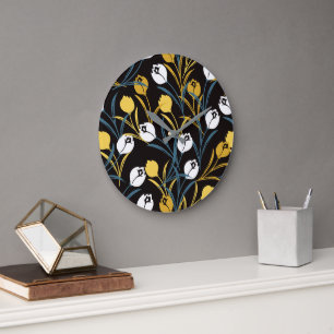 Grande Horloge Ronde Élégant motif floral de Tulipe