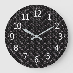 Grande Horloge Ronde Élégant Motif moderne de Coeurs et Clés rose