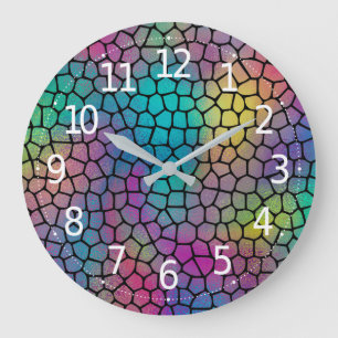 Grande Horloge Ronde Élégant Motif moderne en mosaïque Abstraite coloré