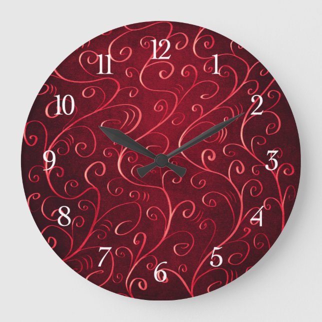 Grande Horloge Ronde Élégant Motif Red Swirl (Recto)