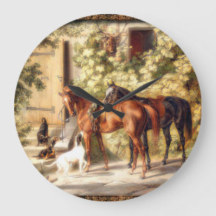 Grande Horloge Ronde Elegant old fashioned horses equestrian clock