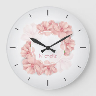 Grande Horloge Ronde Elegant Pink Floral Custom   Wall Clock