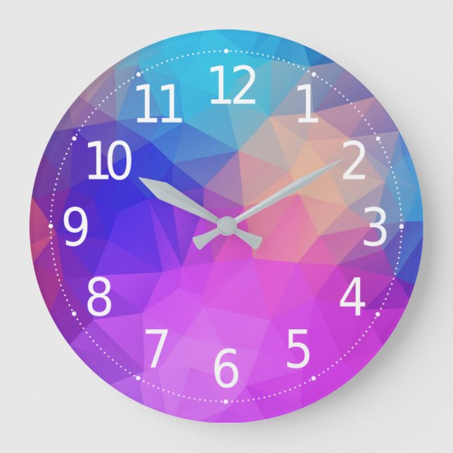 Grande Horloge Ronde Élégant Polygone géométrique moderne violet et ble (Recto)