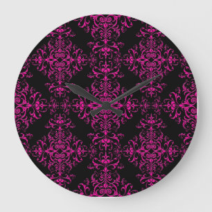 Grande Horloge Ronde Élégant rose chaud et noir de style victorien dama
