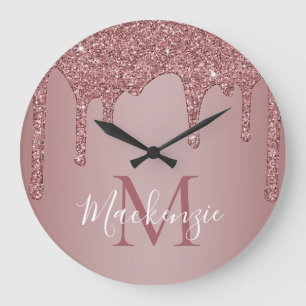 Grande Horloge Ronde Élégant Rose Gold Sparkle Parties scintillant Mon
