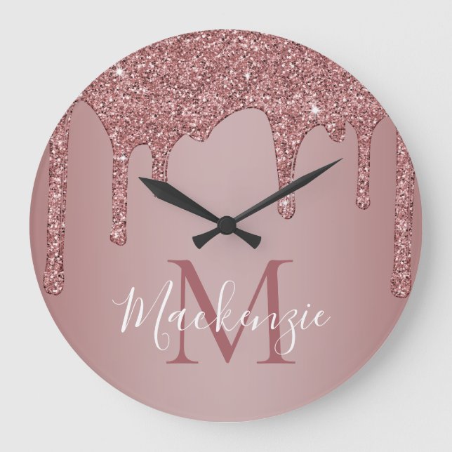 Grande Horloge Ronde Élégant Rose Gold Sparkle Parties scintillant  Mon (Recto)