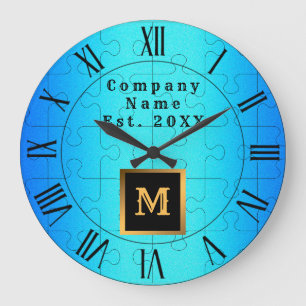 Grande Horloge Ronde Élégant Royal Blue Metal Monogramme