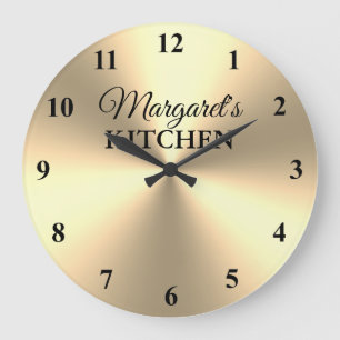 Grande Horloge Ronde Elegant shiny gold métallc kitchen wall clock