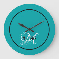 Elegant teal black monogram family name 