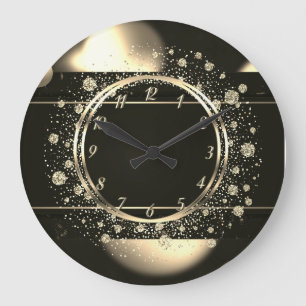 Grande Horloge Ronde Élégant tendance confettis dorés points noir