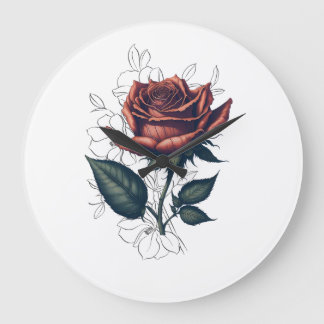 Grande Horloge Ronde Elegant Vintage Rose – Floral Art T-Shirt Design