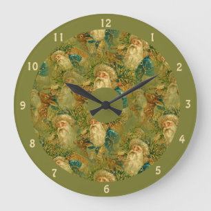 Grande Horloge Ronde Élégant Vintage Saint Nicolas Santa Claus Noël