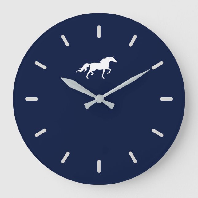 Grande Horloge Ronde Elegant White Horse Silhouette on Navy Blue (Recto)