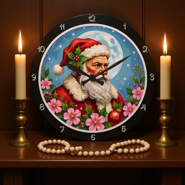 Grande Horloge Ronde Élégante couronne Père Noël avec Pleine lune (Créateur téléchargé)