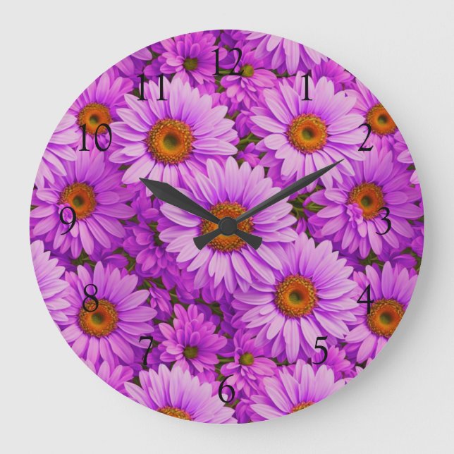 Grande Horloge Ronde Élégante marguerite florale magenta rose foncé (Recto)