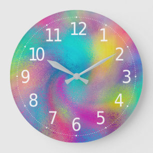 Grande Horloge Ronde Élégante oeuvre colorée de Parties scintillant 