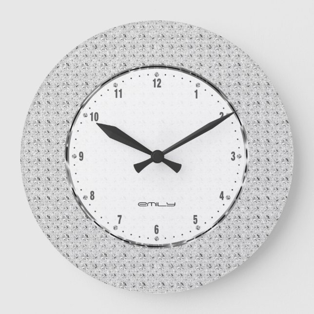 Grande Horloge Ronde Elégante Parties scintillant Blanche Rétro Et Étin (Recto)