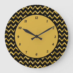 Grande Horloge Ronde Elégante Parties scintillant or Chevron Motif Glam