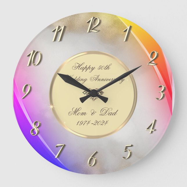 Grande Horloge Ronde Élégante Parties scintillant or violet 50 Mariage  (Recto)